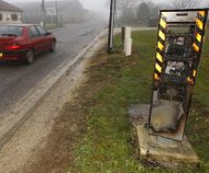 Burned out speed camera, France